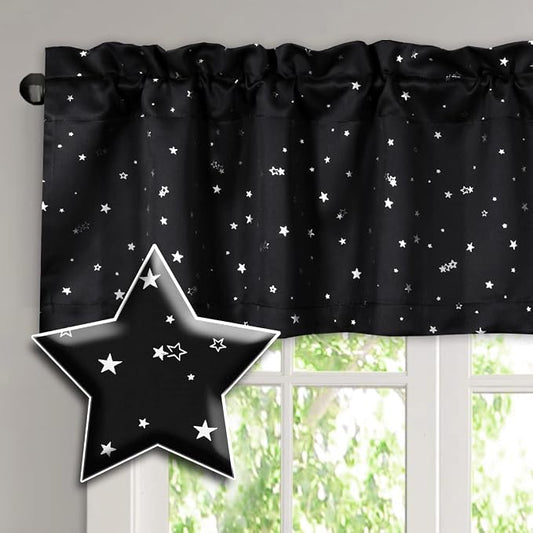 H.VERSAILTEX Blackout Curtain Valances for Kitchen Window/Living Room/Bathroom Privacy Added Rod Pocket Home Decoration Winow Valance, 52" W x 18" L, Glitter Stars in Black Base by HVERSAILTEX