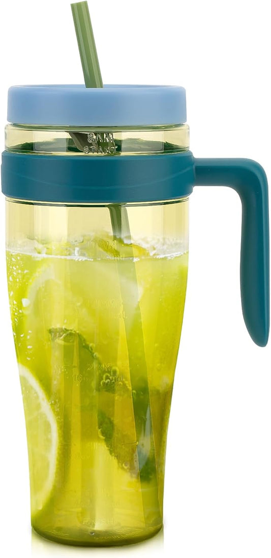 Hydraful 50 oz Tritan Plastic Tumbler with Lid and Straw and Handle - 100% Leak-Proof - Perfect for Iced Coffee, Smoothies, and Juice - Wide Mouth Reusable Water Bottle with Time Marker