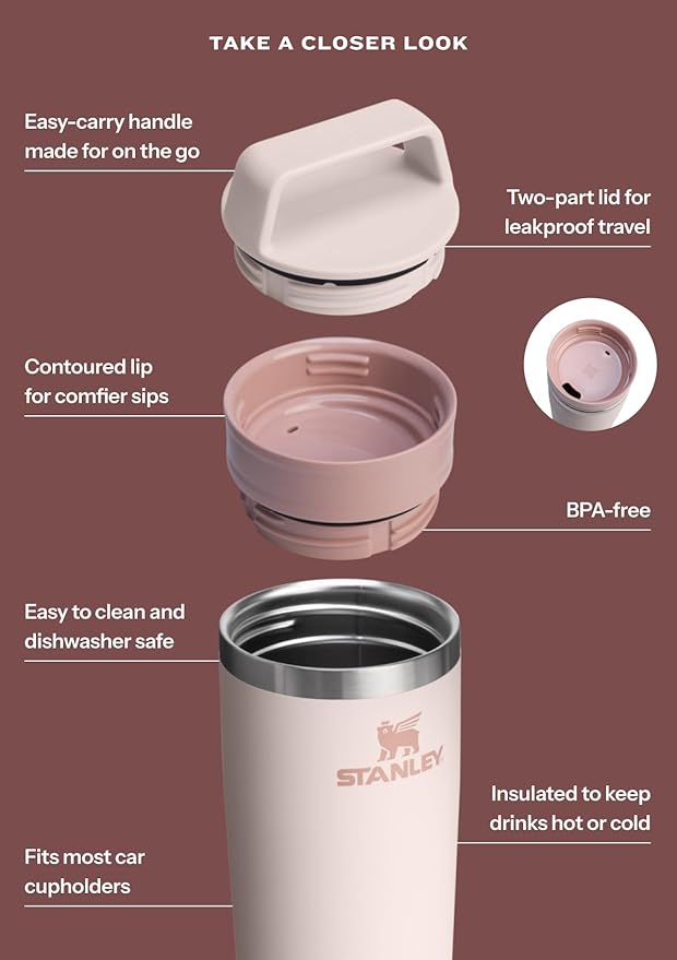 STANLEY Cafe To Go Travel Mug 16 oz | Leakproof Two-Part Drink Through Lid | Tumbler Cup for Coffee, Tea and Drinks | Insulated Stainless Steel Coffee Mug | BPA-Free | Black 2.0 - Image 6