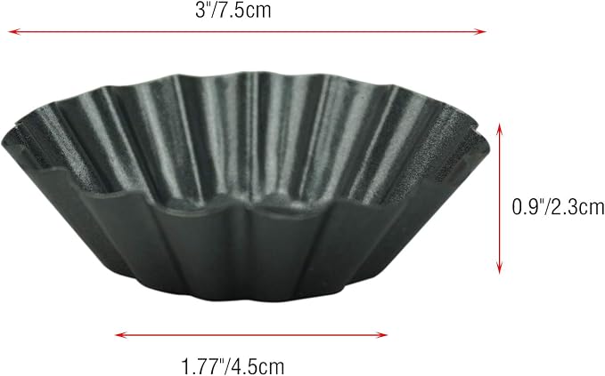 12 Pack Egg Tart Pan, Non-Stick Carbon Steel Tartlet Tins, Mini Pie Mould, Muffin Cupcake Pudding Baking Cup Maker - for Pies, Chinese Egg Tart, Cakes(Black L) - Image 2