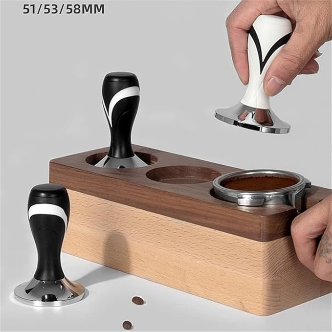 51/53/58mm Espresso Tamper, Coffee Tamper With Calibrated Spring Loaded, Flat Stainless Steel Base Tamper For Portafilter Basket Espresso Machine Handle(White 53mm)