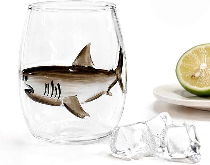 Blue Ring Stemless Ocean Glass 3D Handmade White Style 6 | Handmade 3D Blue Ring Stemless Glass Wine Cup Ocean Bar White Style 1 3D Sculpted Glassware Ocean Lover Gift - Image 2