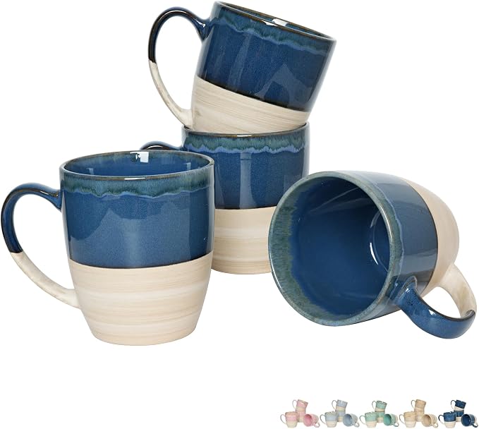 Bosmarlin Ceramic Coffee Mug Set of 4, 17 Oz, 5 Colors to Choose, Tea Cups, Dishwasher and Microwave Safe, Reactive Glaze (Deep Blue) by Bosmarlin