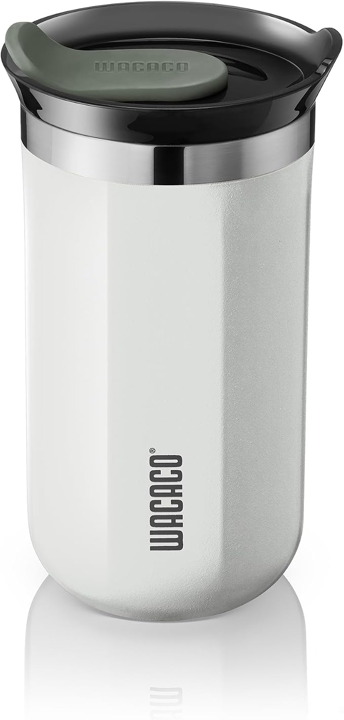 WACACO Octaroma Lungo Vacuum Insulated Coffee Mug, Double-wall Stainless Steel Travel Tumbler With Drinking Lid, 10 fl oz(300ml), Ceramic White by WACACO