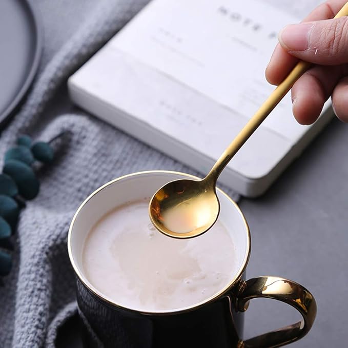Pack of 8, Gold Plated Stainless Steel Espresso Spoons, findTop Mini Teaspoons Set for Coffee Sugar Dessert Cake Ice Cream Soup Antipasto Cappuccino, 5.3 Inch