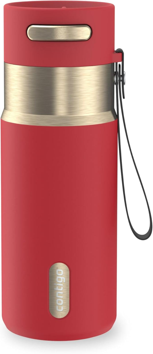 Contigo AutoSeal 16 oz Stainless Steel Vacuum-Insulated Water Bottle with Leakproof Push-Button Spout & Lock, Carry Strap, BPA-Free & Lead-Free, Dishwasher Safe by Unknown
