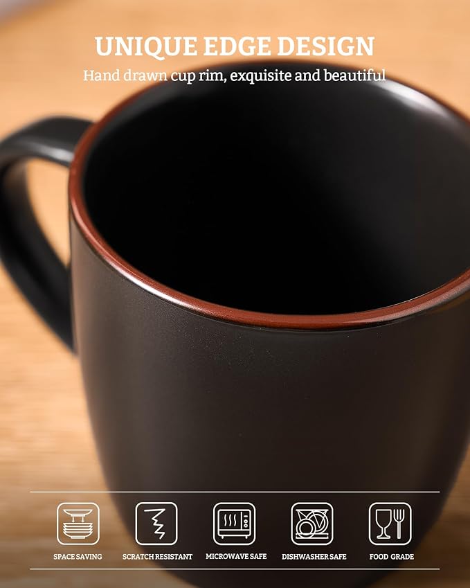 famiware Mercury Coffee Mugs 13 oz, Coffee Mugs Set of 6 with Handle, Ceramic Cups for Latte, Hot Tea, Cappuccino, Mocha, Cocoa, Matte Black - Image 5