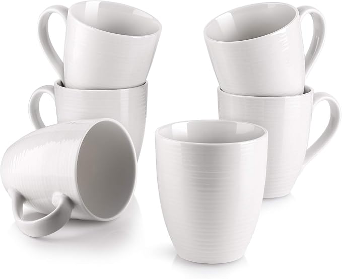 DOWAN Coffee Mugs, 17 Oz Coffee Mug Set of 6, Corrugated Tea Mugs (White) by DOWAN