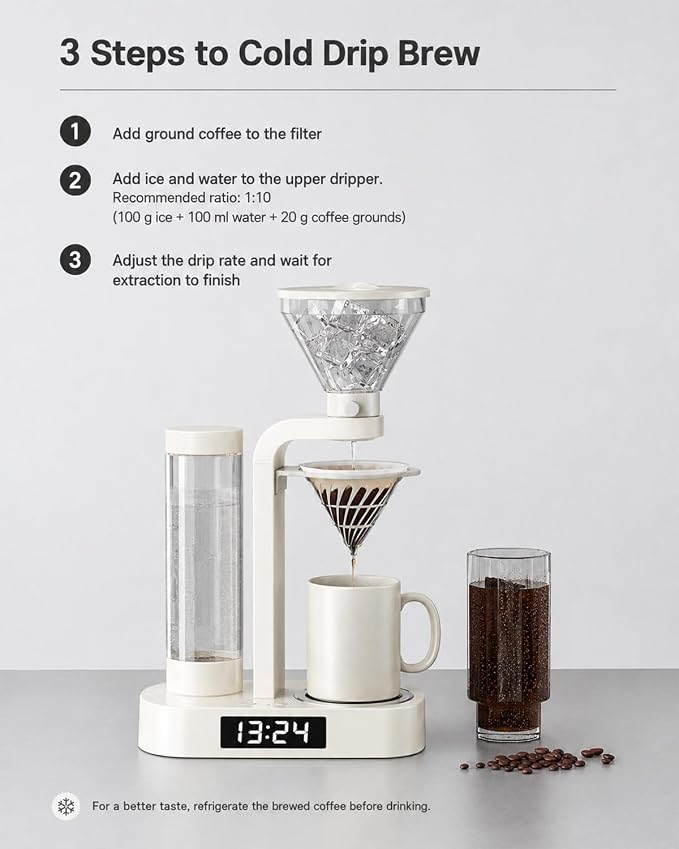 Coffee Alarm Clock Maker Bedside Dual Mode Extractor 500ml Glass Water Tank | Removable Filter Hot Water Dispenser Brewer Timer Brewed Delay Drip Pot Tea Filter Paper Ceramic Cup - Image 6