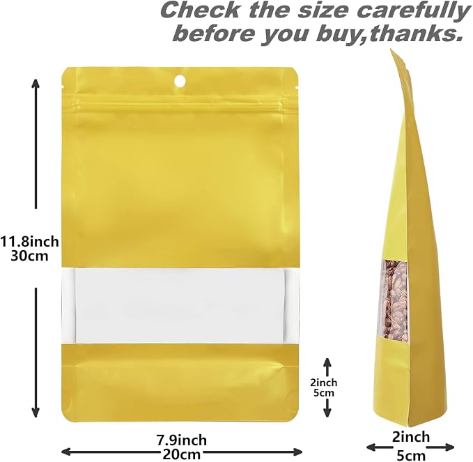 150 Pack Stand up Matte Metallic Storage Bags with Clear Front Window Heat-Sealable Resealable Solid Color Pouches for Food Storage Containers Organizer(Gold,7.9 * 11.8 inch,Pack of 150) - Image 3