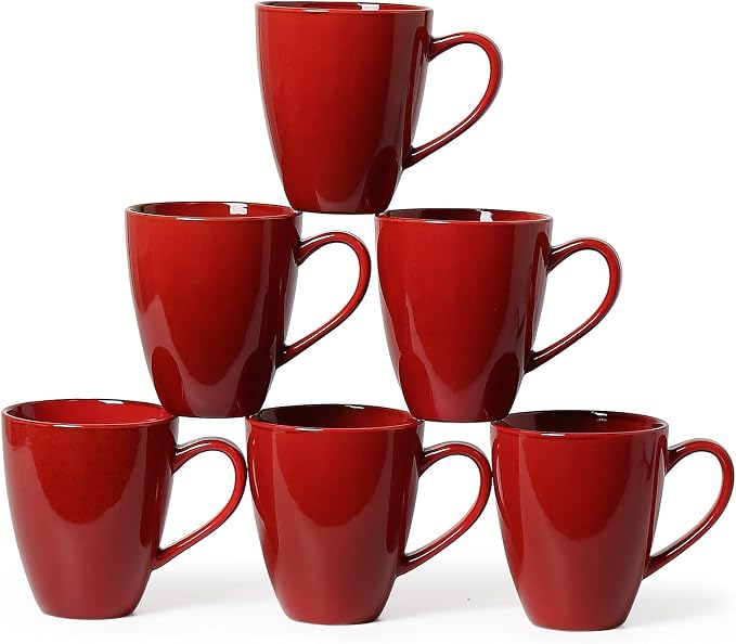 MONITO 17 OZ Coffee Mugs Set of 6, Large Ceramic Blue Coffee Mugs Set with handle for Tea/Latte/Milk/Cocoa, Funny Tea Cups for Office and Home, Engagement Gifts. (Red) by MONITO