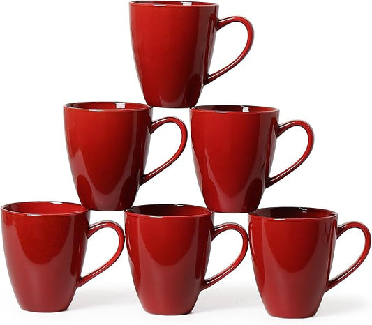 MONITO 17 OZ Coffee Mugs Set of 6, Large Ceramic Blue Coffee Mugs Set with handle for Tea/Latte/Milk/Cocoa, Funny Tea Cups for Office and Home, Engagement Gifts. (Red) by MONITO