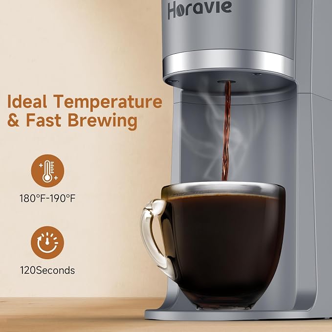 Small Single Serve Coffee Maker, One Cup Coffee Machine for K-Cup & Grounds | Portable Pod Coffee Maker, Fast Brew, 6 to 12 oz. Brew Sizes, One Button Design, Easy for Elder to Use, Space Saving, Black - Image 4
