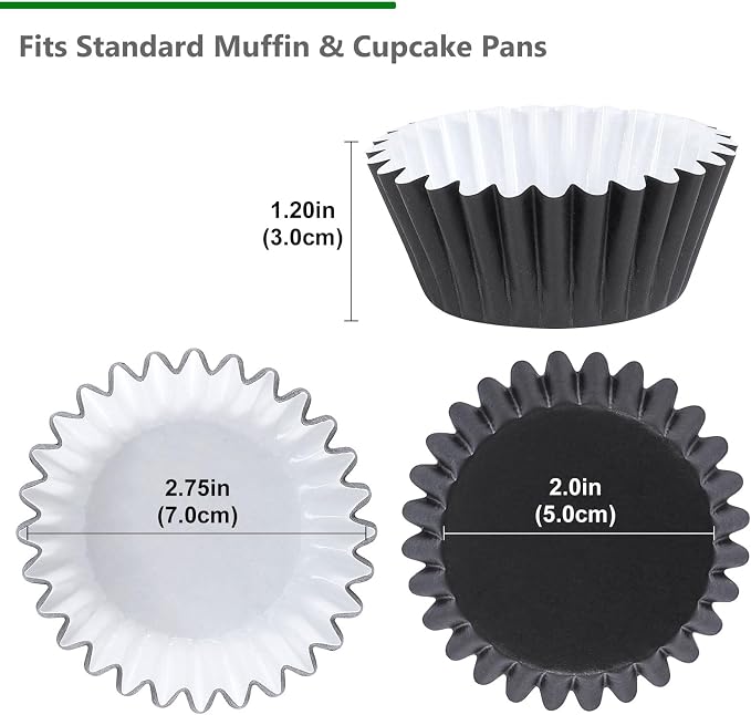 Caperci Heavy Duty Black Cupcake Liners 150pcs - Standard Grease-Resistant Paper Muffin Baking Cups, Odorless, No Muffin Pan Needed, Easily Peels (Black) - Image 6