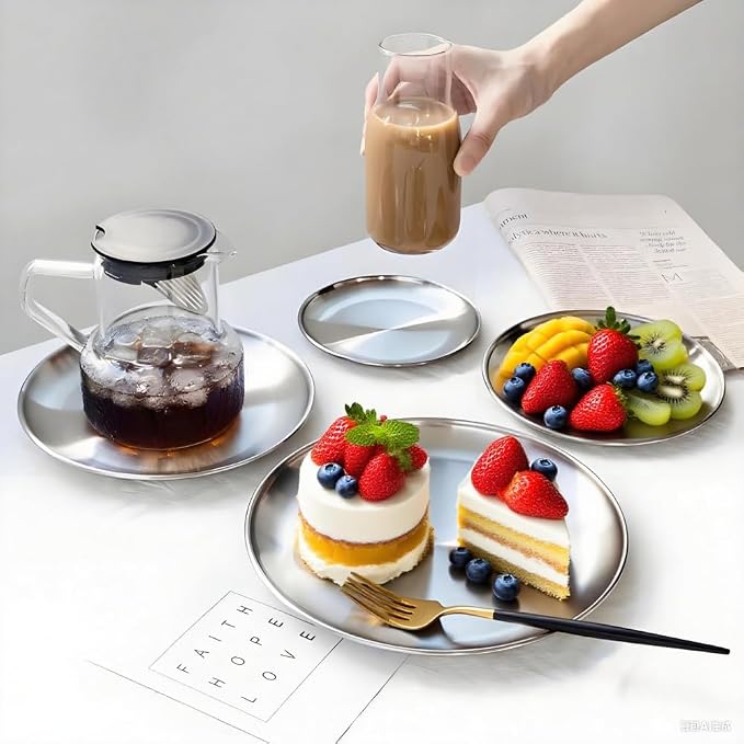 Small Stainless Steel Plates,5 Pcs 5.5 Inchs Dinner Dishes Plates Camping Plate,Perfect for Snack Candy Cake Dessert Fruit Camping Etc Reusable and Dishwasher Safe (5, 5.5 inches) - Image 8
