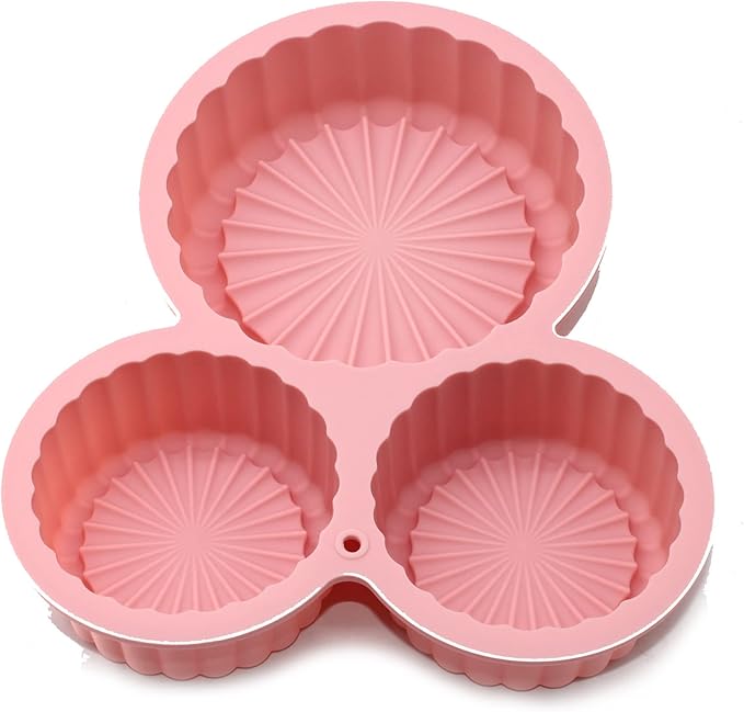 X-Haibei Round Pleats Cake Pan Jello Mousse Pizza Pudding Hamburger Bread Silicone Mold, Dia. 4.8inch, 3.2inch