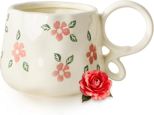 Ceramic Cute Coffee Mug For Women, Pretty Coffee Mug,Espresso Mug,9 Oz (270ml) Floral Mug (Flower) by MithrgrousLife