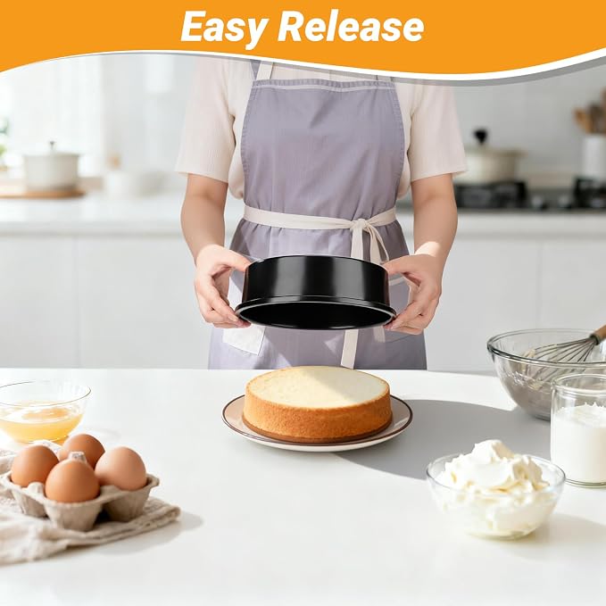 Beasea 8 Inch Cake Pan Set of 3, Nonstick Carbon Steel Round Cheesecake Pans, Heavy Duty Cake Mold Tin for Home DIY Dessert Baking - Image 5