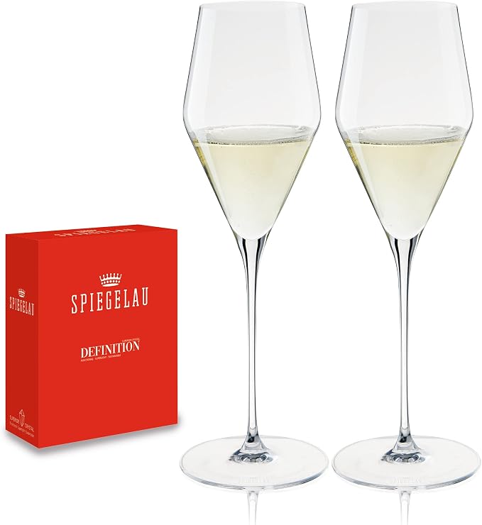 Spiegelau Definition Champagne Flutes, Elegant Crystal Champagne Glasses Gift Set, Perfect for Prosecco, Sparkling Rose, Mocktails, Home Bar Accessories, Housewarming, Wedding Gifts, 9 oz, Set of 2 by Spiegelau