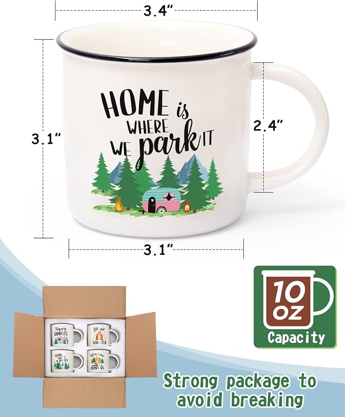Nefelibata Camping Gifts Ceramic Coffee Mug Set of 4 Happy Campers Tea Cups | Travel Holiday Campfire Coffee Cup for Coffee, Tea & Hot Cocoa Outdoor Anniversary Wedding Christmas Camping Lover Gifts - Image 3