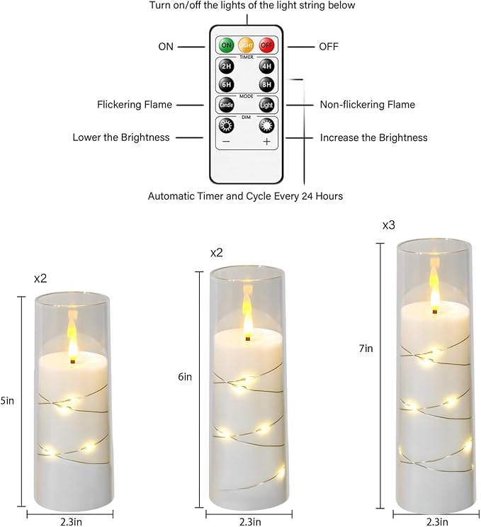 Flameless Candles,with Embedded Star String, Battery Operated Candles Flickering LED Pillar Candles with Remote Control and Timer, Home Decoration Add a Warm and Romantic Atmosphere，Set of 7 (White) - Image 2