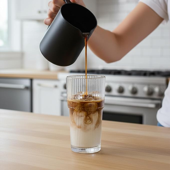 Set of 6 Oversize Ribbed Glassware, 20oz Vintage Clear Glass Tumbler, Large capacity, Origami Style, Fluted Design, Ideal for Water, Iced Coffee, Beer, Tea, Latte, Housewarming Gift (Large) - Image 4
