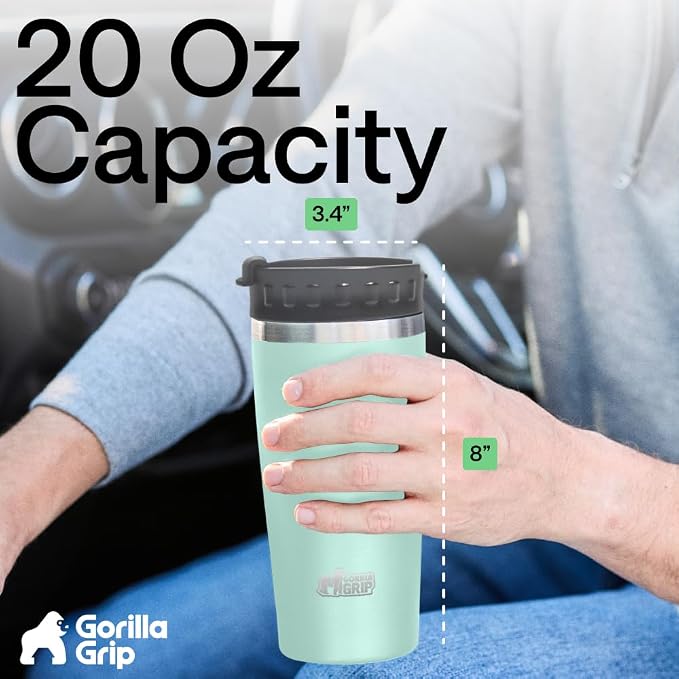 GORILLA GRIP 304 Stainless Steel Double Insulated Travel Coffee Mug, Leakproof Lid with Smooth Sip Top, Prevent Spills, Dent & Rust Resistant Reusable Tumbler Cup, Thermal Mugs for Drinks, 20oz, Mint - Image 6