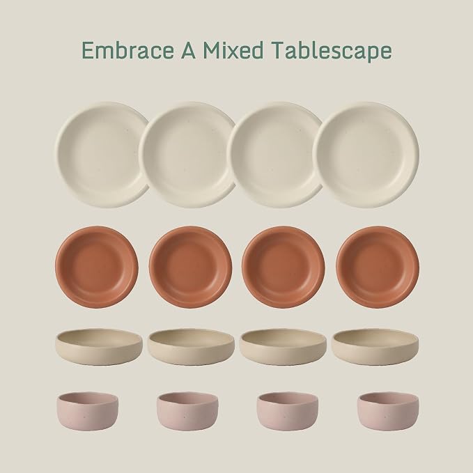 Bloomhouse Corsica Clay Dinnerware Set - Stackable Colorful Boho Reactive Glaze Plates and Bowls Set -2 Time Oprah's Favorite Things Brand- 16 Piece (Service for 4)- Matte Assorted Pottery Colors - Image 2
