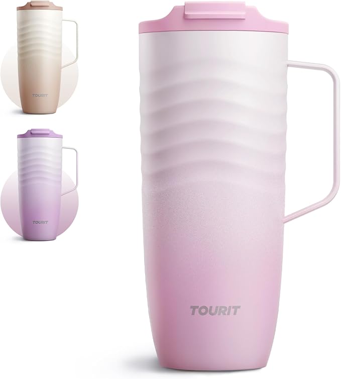 TOURIT 20oz Insulated Coffee Mug with Handle, Leak-Proof Travel Tumbler | 20oz · Side Handle · Ripple Grip · 6h Hot/12h Cold · Leak-Proof · Silicone Base · 304 Steel by TOURIT