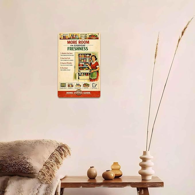 Vintage Kitchen Pantry Organization Guide Metal Sign, 8X12 Inch, Aluminum, Retro Food Storage Knowledge Wall Decor, for Home Dining Room - Image 2