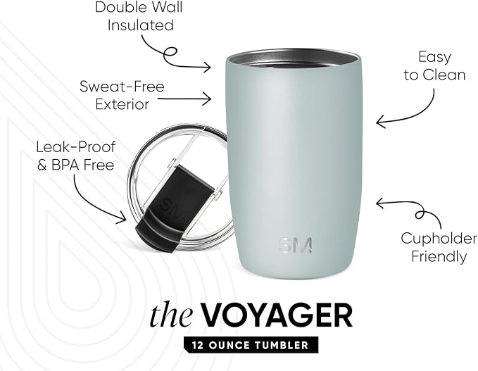 Simple Modern Travel Coffee Mug with Lid | 12oz | Green | Voyager Coffee Cup, Coffee Tumbler for Hot & Iced Drinks | Insulated Stainless Steel Travel Mug | Sea Glass Sage - Image 2