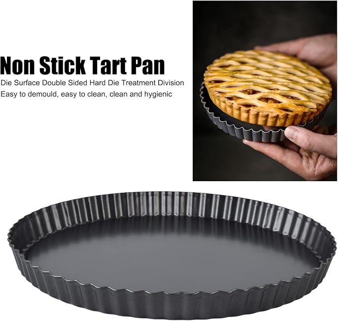 Tart Pan Quiche Pan, Nonstick Deep Dish, Carbon Steel with Removable Bottom | Heavy Duty Pie Plate Baking Dish for Cakes Quiches, Easy Release ([Thickened] 11-inch live bottom pie plate) - Image 2