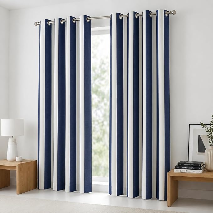 Urban Villa Cotton Grommet Curtains 50x96 (2 Panels) Blue White Stripes - Image 9