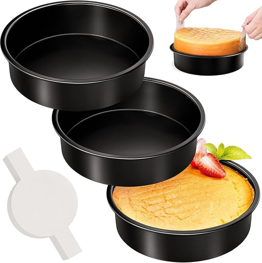 6 Inch Round Cake Pan Set of 3, Nonstick Baking Pans with 100PCS Parchment Paper, Dishwasher Safe by Unknown