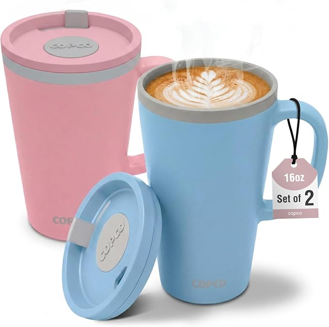Copco Cone Desk Mug 16 Oz - Light Blue & Pink, Set of 2 by Copco