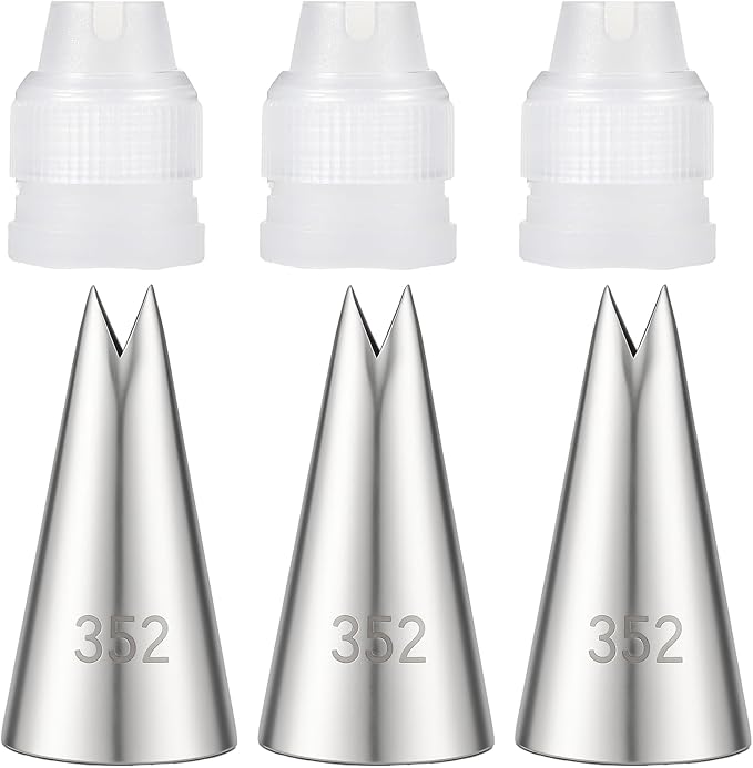 3 Pcs Leaf Piping Tip for Cake Decorating Stainless Steel Icing Piping Nozzles Cake Decorating Tube Tips Set for DIY Baking Tools Cakes Decoratings Pastry Fondant Elegant Floral Designs with converter