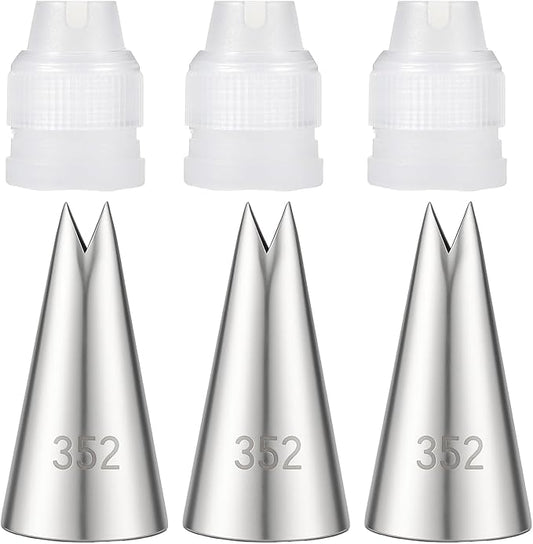 3 Pcs Leaf Piping Tip for Cake Decorating Stainless Steel Icing Piping Nozzles Cake Decorating Tube Tips Set for DIY Baking Tools Cakes Decoratings Pastry Fondant Elegant Floral Designs with converter