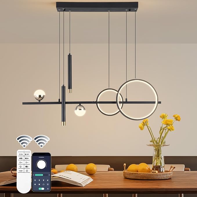 ORANOOR LED Modern Chandeliers, 39inch Dimmable Black Gold Pendant Lighting | Kitchen Pendant Lighting Over Island, Linear Ring Globe Chandelier Light Fixtures for Dining Room Lights Ceiling Hanging ﻿ by ORANOOR