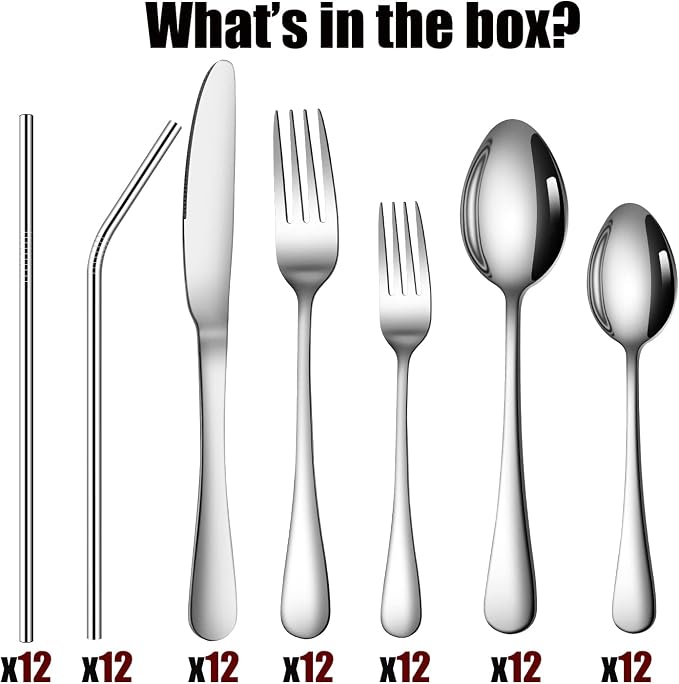 84 Pieces Silverware Service for 12 Flatware Set Stainless Steel Utensils Cutlery Set Dishwasher Safe - Image 6