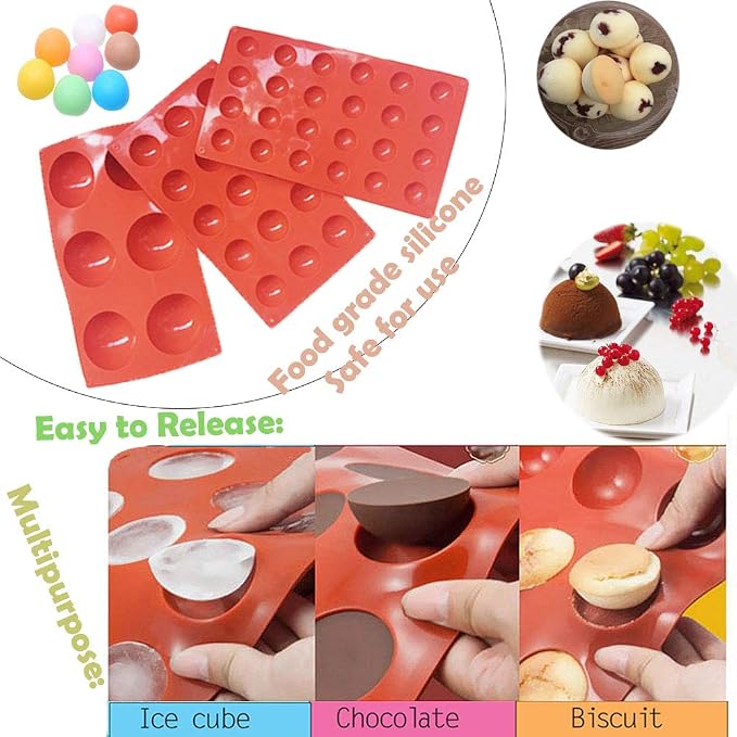 Semicircle Silicone Mold,Shxmlf Half Sphere Chocolate, Candy and Gummy Mold Teacake Bakeware Set for Cake Decoration Mousse Dome Jelly Ice Cream Bombe Cupcake Baking Mold, Assorted Size,Set of 4 - Image 4