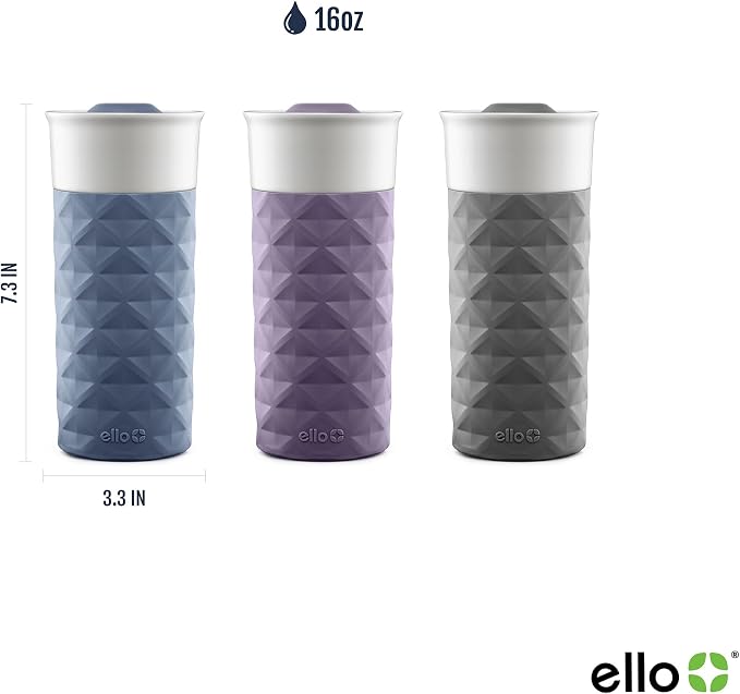 Ello Ogden BPA-Free Ceramic Travel Mug with Lid, Evening Blue, 16 oz | Splash-resistant ceramic travel mug with slider lid and protective silicone sleeve. BPA-free, great for coffee and tea. - Image 3