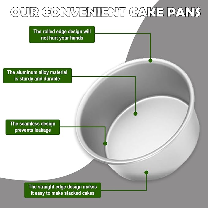 8 Inch Cake Pan Set of 2,Aluminum Round Layer Cake Baking Pans,No Coating Cake Pans Cake Mold, Mirror Finish Dishwasher Safe Cake Pans Sets for Baking - Image 3