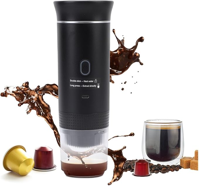 Zunate Portable Capsules Coffee Maker with 20 Bar Pump, 3 in 1 Automatic 72W Ground Coffee Machine for Travel Home Office with 120ML Cup, Gray (Black) - Image 2