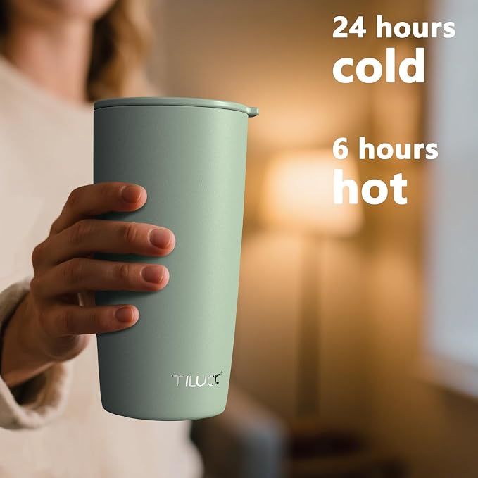 TILUCK 20 oz Insulated Coffee Tumbler with BPA-Free Lid | Travel Coffee Mug, Dishwasher Safe, Cup Holder Friendly, Double-Wall Vacuum Insulation for Hot & Cold Drinks,Matte MintGreen - Image 3