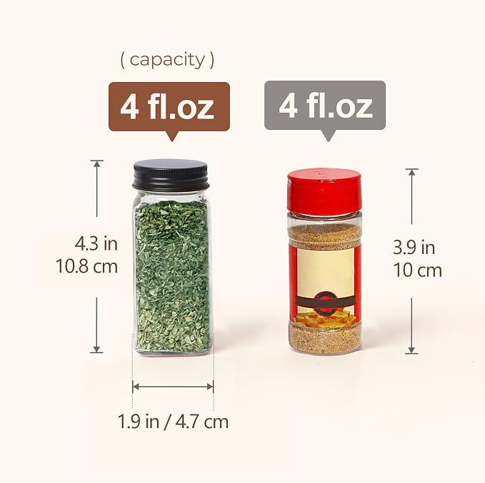 ComSaf Glass Spice Jars with with Labels 4 oz 24 Pack Small Square Bulk Set | Empty Containers, Seasoning Herb Powder, Salt Pepper Chili, Spice Rack Organization, Kitchen Cabinet Storage, Funnel Included - Image 6