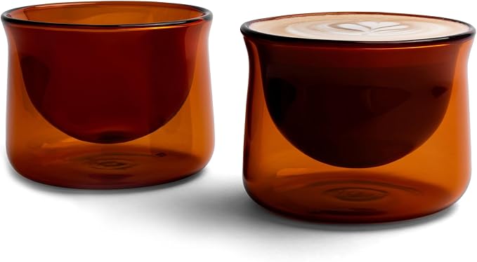 FLUR Latte Glasses (Set of 2) Perfect for Latte Art, Lattes, Cappuccinos & Flat Whites – Double-Walled Borosilicate Glass – Handmade, Lightweight & Durable – 7oz (Amber) by FLUR