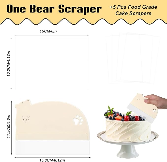 6 Pack Cake Scraper Smoother Tool Set - Food Grade Flexible Plastic - No Assembly Needed for Buttercream Smoothing, Cake & Bread Decorating Supplies