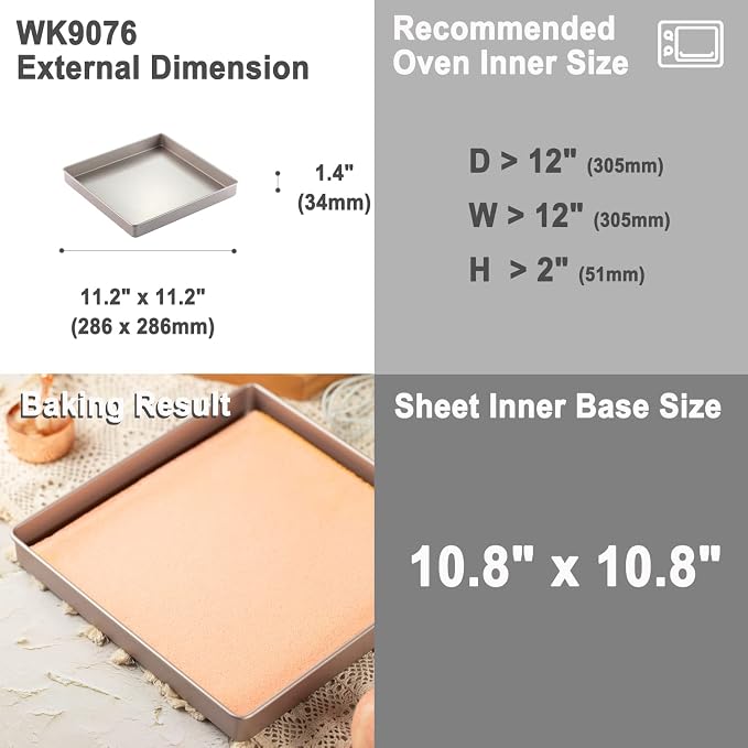 CHEFMADE 11-Inch Baking Sheet Pan, Non-Stick & Dishwasher Safe Square Jelly Roll Bakeware for Oven Roasting Meat Bread Battenberg Pizzas Pastries 11.2" x 11.2" x 1.4" (Champagne Gold) - Image 2