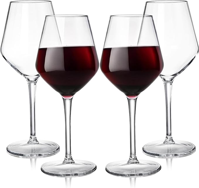 Dicunoy Set of 4 Unbreakable Stemmed Wine Glasses, 16 oz Outdoor Plastic Wine Glasses, Plastic Goblets Glassware, Reusable, BPA-Free, Classic Cups for Patio, Poolside, Camping by Dicunoy