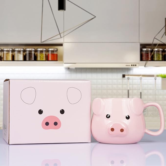 Pig Coffee Mug 14 oz Ceramic Novelty Coffee Mug 3D Porcelain Tea Mug for Women Christmas Housewarming Holiday Birthday Gifts for Women Mom Kids Teacher and Best Friend Pink - Image 3